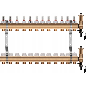 Rozdzielacz podłogówki 12 sekcji – mosiężny rozdzielacz ogrzewania podłogowego