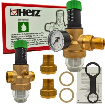 Reduktor ciśnienia wody HERZ z filtrem i manometrem – stabilizacja ciśnienia w domu