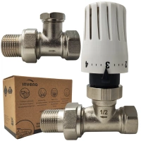 Zestaw termostatyczny prosty do grzejnika Invena z nastawą wstępną i głowicą MINI 2 PROV