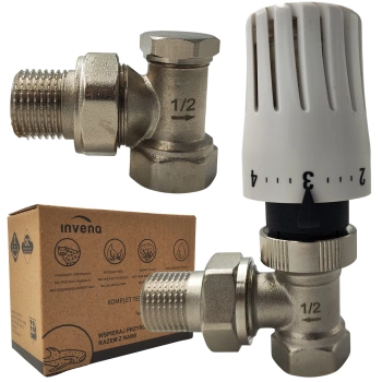Zestaw termostatyczny kątowy do grzejnika Invena z nastawą wstępną i głowicą MINI 2 PROV