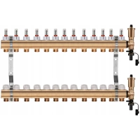 Rozdzielacz do ogrzewania podłogowego – 13 sekcji (mosiężny)