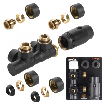 Zestaw termostatyczny Invena Duoplex czarny 50 mm do dolnego podłączenia grzejnika