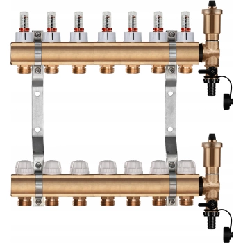 Rozdzielacz do ogrzewania podłogowego – 7 sekcji (mosiężny)