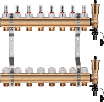 Rozdzielacz do ogrzewania podłogowego – 8 sekcji (mosiężny)
