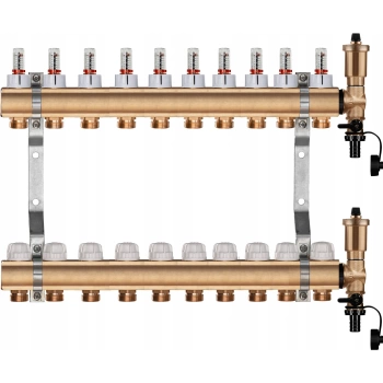 Rozdzielacz do ogrzewania podłogowego – 10 sekcji (mosiężny)