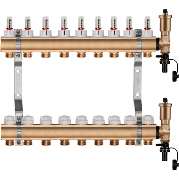 Rozdzielacz do ogrzewania podłogowego – 9 sekcji (mosiężny)