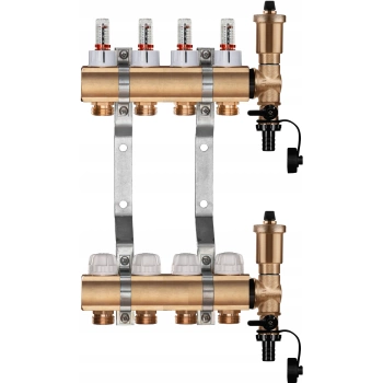 Rozdzielacz do ogrzewania podłogowego – 4 sekcje (mosiężny)
