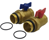 Zawór kulowy do rozdzielacza ze śrubunkiem niebieski/czerwony DN25 - 1 cal