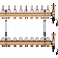 Rozdzielacz do ogrzewania podłogowego – 9 sekcji (mosiężny)