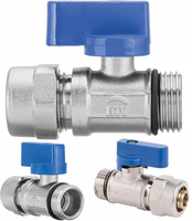 Zawór kulowy do rur pex 16x1/2 z motylkiem i dławicą - niebieski