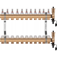 Rozdzielacz do ogrzewania podłogowego – 11 sekcji (mosiężny)